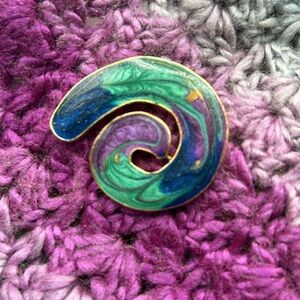 Vintage Enamel Brooch. Multicolored Swirl Sweater Scarf Coat